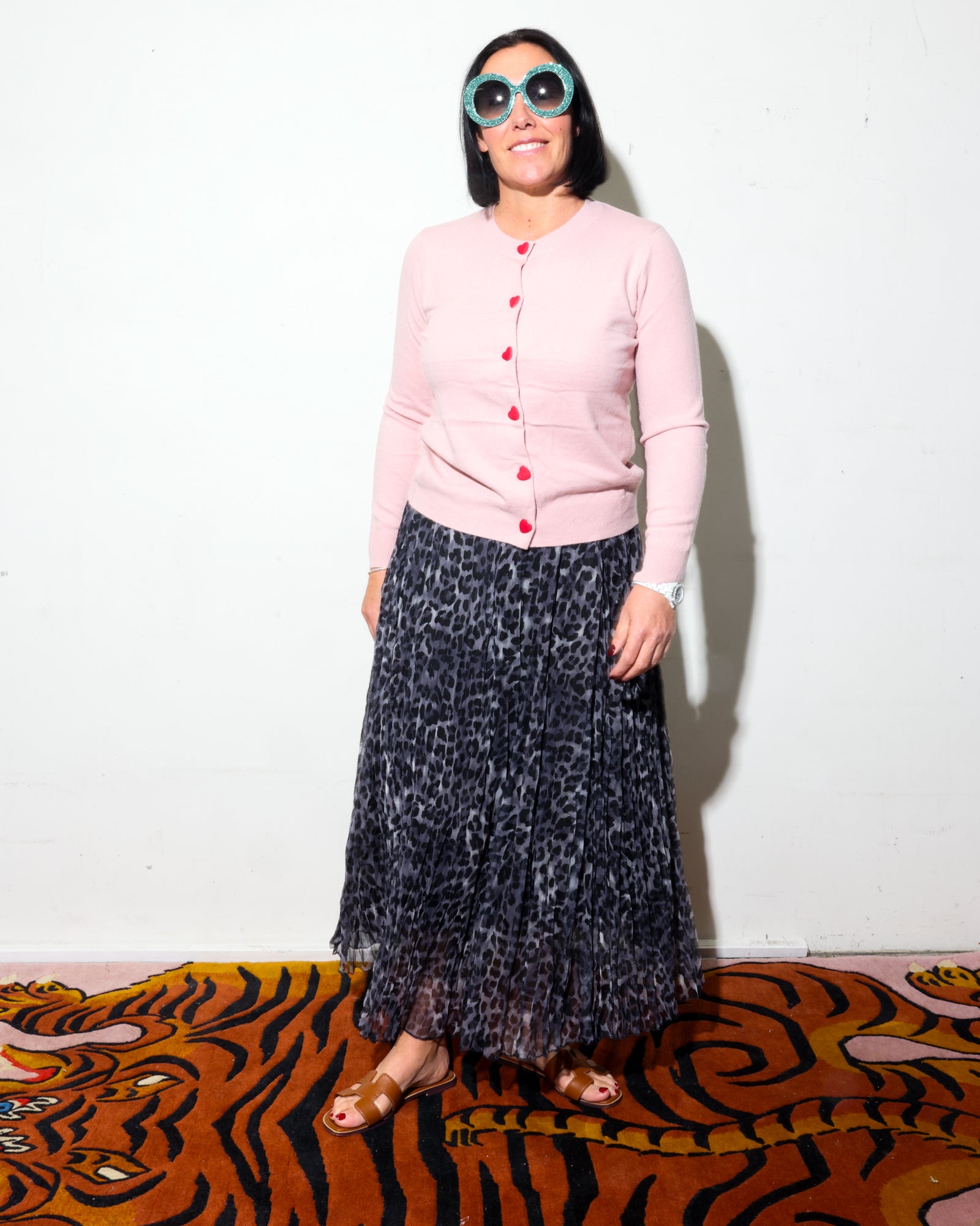 Pleated Animal Grey Chiffon Skirt