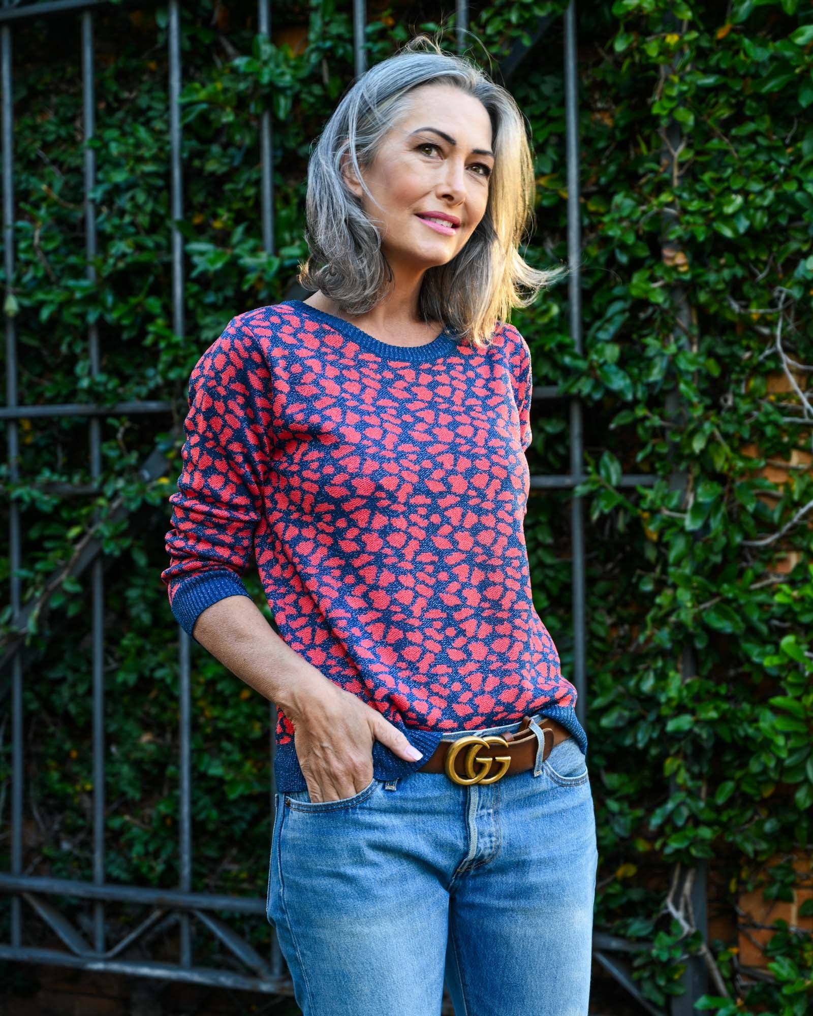 Animal Lurex Knit Jumper - Hot Pink and Navy