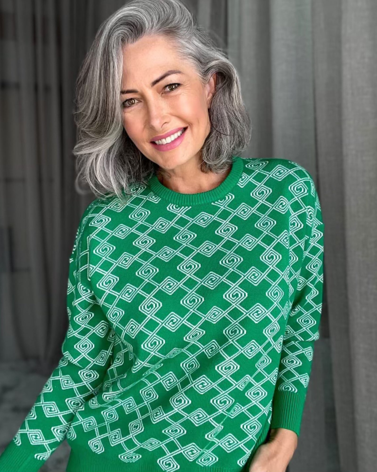 Susie Knit Jumper - White + Green